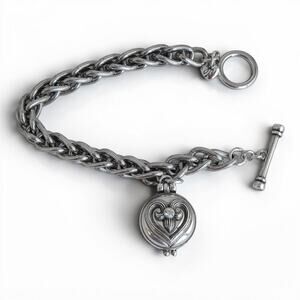 Brighton Magnetic Heart Locket Charm Bracelet Silver Plated Toggle Fits 7.5"